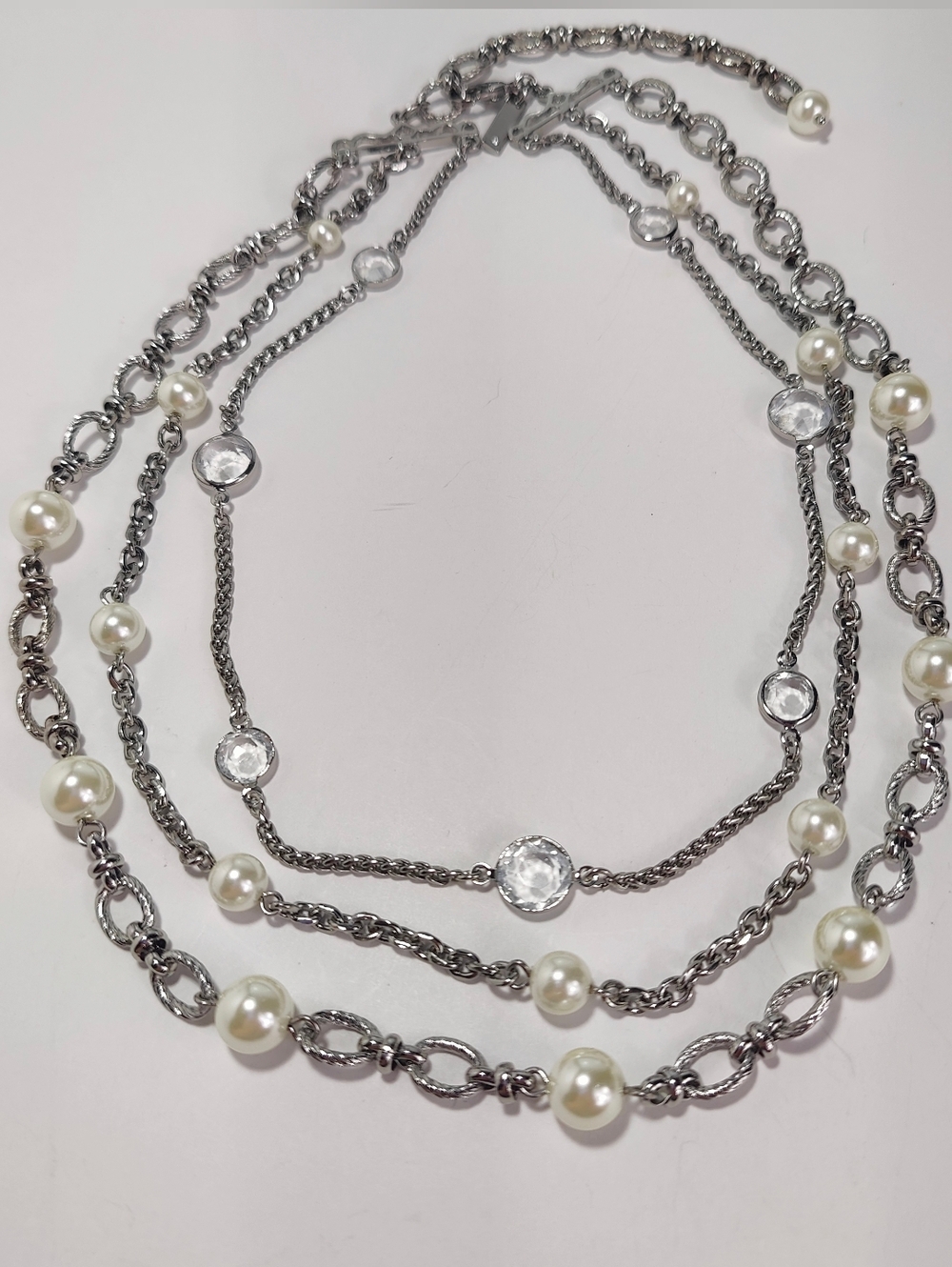 WHBM White House Black Market Layered Necklace Silver Tone Faux Pearls